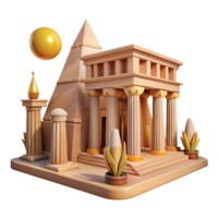wonderful contemporary Ancient Egyptian temple, hieroglyphics, colossal statues, desert setting, midday sun, historical style high quality png