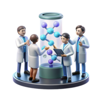 impressive rustic A group of scientists studying a holographic projection of a DNA molecule in a sterile, white laboratory. Photorealistic style professional png