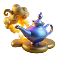 extraordinary rustic A powerful djinn emerging from a magic lamp, surrounded by swirling smoke, lit by a warm, golden light. Orientalist style high quality png