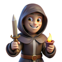 magnificent creative A cunning rogue with a hooded cloak and a sly grin, holding a dagger, illuminated by the dim light of a flickering candle. Baroque style premium png