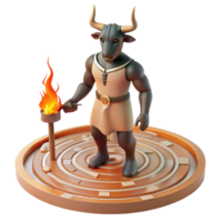 impressive minimalist A stoic Minotaur with the body of a man and head of a bull, standing in a labyrinth bathed in the cold light of torches. Greek pottery style authentic png