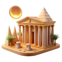 impressive rustic Ancient Egyptian temple, hieroglyphics, colossal statues, desert setting, midday sun, historical style detailed png