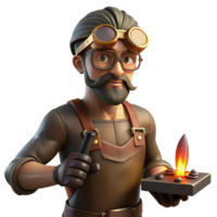 magnificent traditional A portrait of a steampunk blacksmith with intricate goggles, leather apron, and glowing ember tongs, lit by flickering gaslight in a chiaroscuro style original png