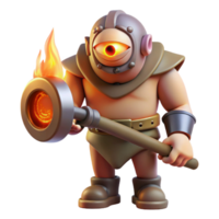 extraordinary contemporary A fierce cyclops with a single eye, wielding a giant club, bathed in the flickering light of a forge. Greek mythology style 4K png