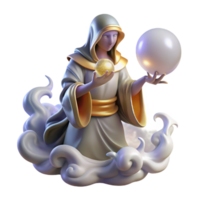 stunning abstract A wise oracle with flowing robes, gazing into a crystal ball, surrounded by swirling mists, lit by an ethereal glow. Art Nouveau style genuine png