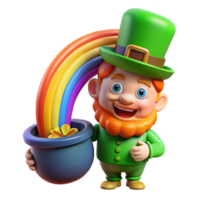 wonderful abstract A mischievous leprechaun hiding a pot of gold at the end of a rainbow, illuminated by the rainbow's vibrant colors, in a whimsical style high quality png