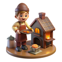 beautiful abstract A mischievous brownie baking bread in a cozy cottage kitchen. Warm, inviting lighting. Folklore style premium png