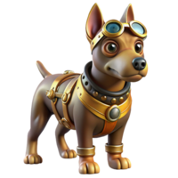 dramatic modern Steampunk dog, brass and leather harness, intricate goggles, loyal and watchful expression, soft lighting original png
