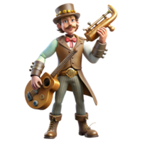 serene abstract Steampunk musician, ornate instrument, dramatic stage lighting, expressive pose professional png