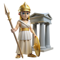 impressive artistic A wise Athena with a gleaming helmet and spear, standing in front of the Parthenon. Classical style. Bright, sunny lighting high resolution png