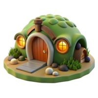 elegant artistic A cozy hobbit hole built into a grassy hillside, lit by a warm fire within, watercolor painting style genuine png