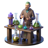 serene traditional A medieval alchemist working in his laboratory, surrounded by bottles and beakers, mysterious atmosphere, dim lighting high resolution png