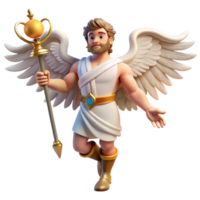 wonderful vintage A swift Hermes with winged sandals and caduceus, delivering messages from the gods. Classical style. Bright, dynamic lighting 4K png