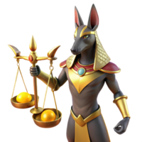 vibrant vintage A powerful Anubis with jackal head and golden Ankh, weighing a human heart on a scale against a feather. Ancient Egyptian art style. Dramatic chiaroscuro lighting authentic png