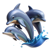 elegant rustic A group of dolphins leaping out of the ocean, dynamic lighting, playful style premium png