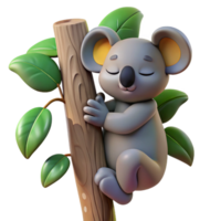 impressive rustic A sleepy koala clinging to a eucalyptus tree, dappled sunlight, cartoon style professional png