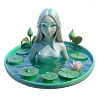 elegant rustic A mysterious water nymph floating in a crystal-clear lake, surrounded by lily pads, lit by underwater sunlight, in a ethereal style original png