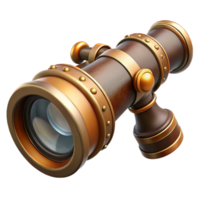 magnificent vintage A steampunk spyglass with brass and leather construction, intricate lenses and focusing mechanisms, extended for viewing, lit by a soft daylight authentic png