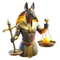 dramatic vintage A powerful Anubis with jackal head and golden Ankh, weighing a human heart on a scale against a feather. Ancient Egyptian art style. Dramatic chiaroscuro lighting detailed png