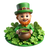 extraordinary rustic A mischievous leprechaun with a pot of gold, hiding in a field of four-leaf clovers, dappled sunlight filtering through the leaves. Cartoon style genuine png