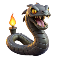 dramatic creative A terrifying basilisk with venomous gaze, slithering through a dark dungeon, lit by a single torch. Gothic style genuine png