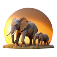 serene minimalist A family of elephants walking across the savanna, the setting sun casting long shadows behind them. Silhouette style exclusive png