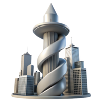 serene modern Spiral skyscraper, twisting form, dynamic composition, futuristic city skyline, innovative architecture genuine png