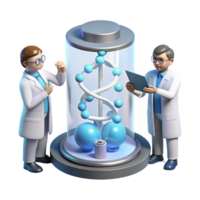 impressive artistic A group of scientists studying a holographic projection of a DNA molecule in a sterile, white laboratory. Photorealistic style 4K png
