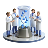 extraordinary artistic A group of scientists studying a holographic projection of a DNA molecule in a sterile, white laboratory. Photorealistic style original png