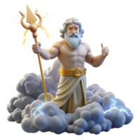 stunning traditional A powerful Zeus wielding a lightning bolt, standing atop Mount Olympus surrounded by swirling clouds. Classical style. Divine, glowing lighting high quality png