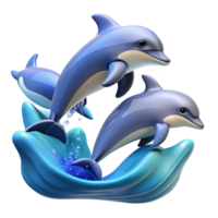 impressive abstract A group of dolphins leaping out of the ocean, dynamic lighting, playful style premium png
