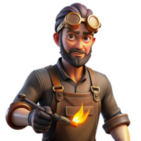 elegant abstract A portrait of a steampunk blacksmith with intricate goggles, leather apron, and glowing ember tongs, lit by flickering gaslight in a chiaroscuro style high quality png