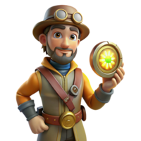 impressive rustic Steampunk explorer, rugged clothing, intricate compass, bright sunlight genuine png