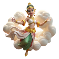 extraordinary rustic A graceful apsara with flowing silk robes, dancing amongst clouds in the heavens. Ethereal, soft lighting. Southeast Asian style authentic png