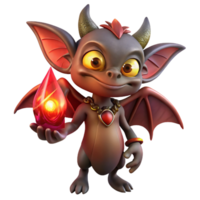 vibrant abstract A mischievous imp with leathery wings and glowing red eyes, holding a stolen jewel, illuminated by a flickering candlelight. Dark fantasy, whimsical, highly detailed high resolution png