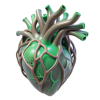 magnificent traditional A human heart made of interwoven tree branches, pulsating with a soft, green light. Fantasy art style genuine png