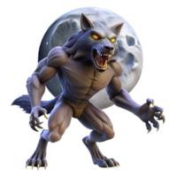 stunning abstract A fierce werewolf transforming under a full moon, with glowing eyes and sharp claws, in a dark, atmospheric forest. Horror style high resolution png