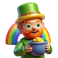 magnificent rustic A mischievous leprechaun hiding a pot of gold at the end of a rainbow, illuminated by the rainbow's vibrant colors, in a whimsical style authentic png