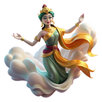 wonderful minimalist A graceful apsara with flowing silk robes, dancing amongst clouds in the heavens. Ethereal, soft lighting. Southeast Asian style high resolution png