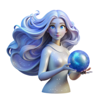 serene traditional A translucent, ethereal woman with flowing hair made of galaxies, holding a glowing orb, in a soft, dreamlike art style high resolution png