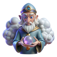 serene rustic A wise old oracle with cloudy eyes, holding a crystal ball, surrounded by swirling mists. Surrealist style high resolution png