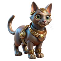magnificent classic Steampunk cat, metallic fur, intricate clockwork collar, playful lighting professional png