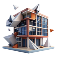 dramatic artistic Deconstructivist office building, fragmented shapes, colliding planes, dynamic composition, abstract expressionist style professional png