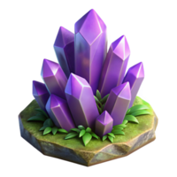 serene abstract A cluster of amethyst crystals sprouting from moss-covered rock, soft diffuse lighting, fantasy art style authentic png
