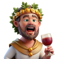 elegant classic A drunken Dionysus with a crown of ivy and a wine-filled goblet, surrounded by revelers. Baroque style. Festive, warm lighting 4K png