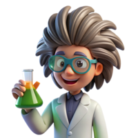 vibrant modern A cartoon scientist with wild hair and goggles, holding a bubbling beaker, dramatic laboratory lighting illuminating the scene, drawn in a quirky and exaggerated cartoon style authentic png