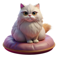 serene modern A grumpy Persian cat perched on a velvet cushion, illuminated by a soft, ambient light, in a photorealistic style high quality png