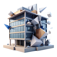 dramatic classic Deconstructivist office building, fragmented shapes, colliding planes, dynamic composition, abstract expressionist style exclusive png