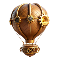 vibrant rustic A steampunk hot air balloon, leather and brass, propelled by clockwork gears, bright sunlight, painterly style professional png