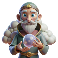 impressive abstract A wise old oracle with cloudy eyes, holding a crystal ball, surrounded by swirling mists. Surrealist style 4K png